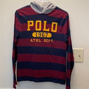 Polo by Ralph Lauren Cotton Jersey Long Sleeve Rugby Striped Logo Hoodie L 14-16